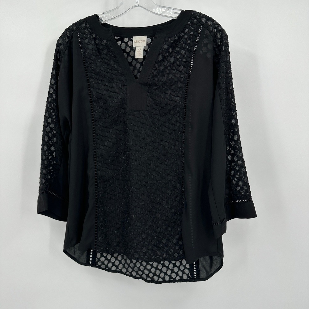 Chicos Womens Minimalist Sheer Top Size 0 US S Oversized Capsule Geometric